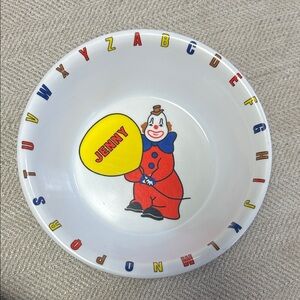 Vintage Jenny Clown Alphabet Kids Bowl - Yellow & Red